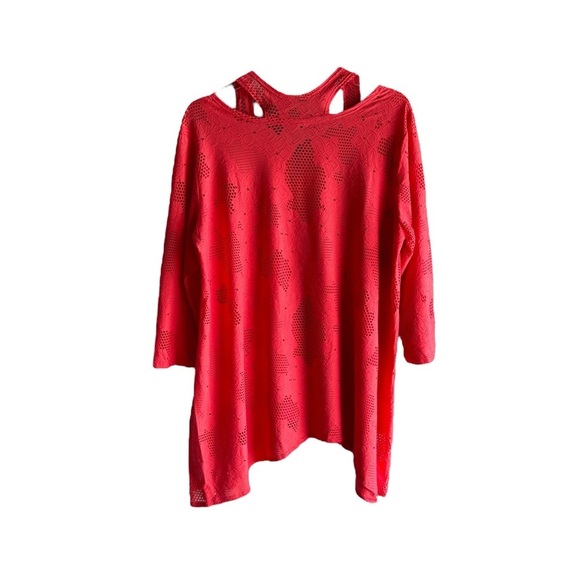 CLARA SUNWOO LASER-CUT ORANGE 3/4 SLEEVE LAGENLOOK HEM TUNIC TOP SZ XL - Picture 5 of 6